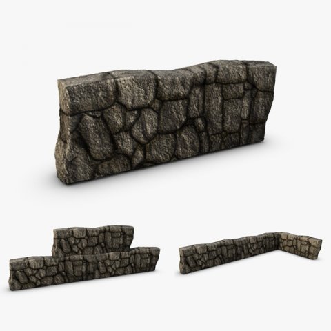 low poly rock wall 3D Модель .c4d .max .obj .3ds .fbx .stl .blend 