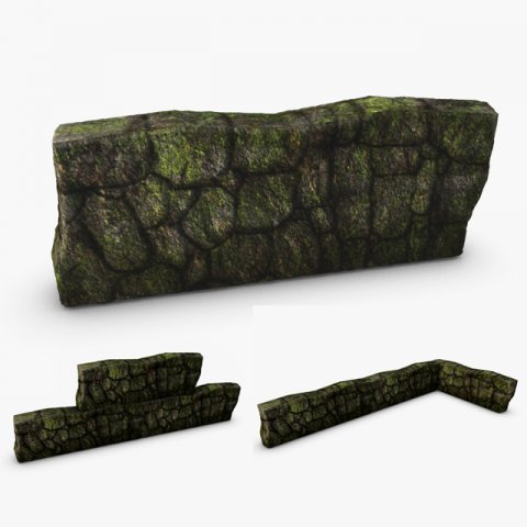 low poly mossy wall 3D Model .c4d .max .obj .3ds .fbx .stl .blend 
