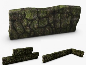 low poly mossy wall Model 3D