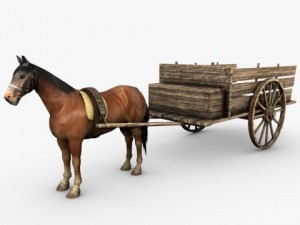 wooden horse drawn cart Model 3D