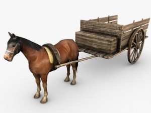 wooden horse drawn cart Model 3D