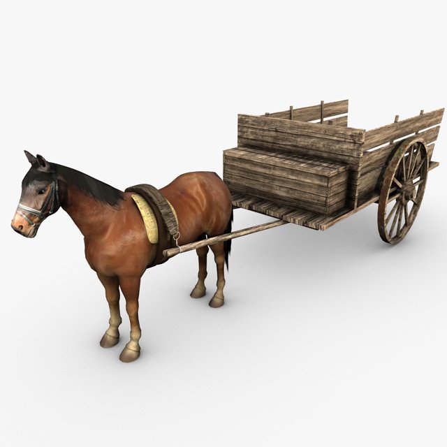 wooden horse drawn cart 3D Model in Horse 3DExport