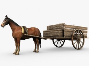 wooden horse drawn cart Model 3D