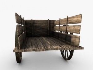 wooden horse drawn cart Model 3D