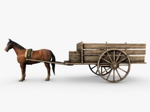 wooden horse drawn cart Model 3D