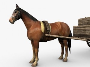 wooden horse drawn cart Model 3D