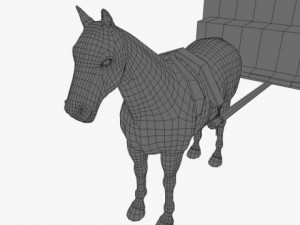 wooden horse drawn cart Model 3D