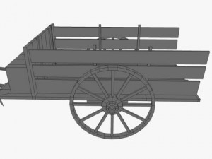 wooden horse drawn cart Model 3D