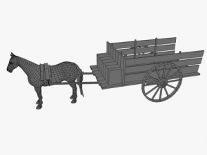 wooden horse drawn cart Model 3D