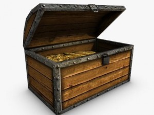 low poly wooden chest with treasure Model 3D