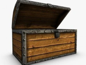 ba&uacute; de madeira low poly com tesouro Modelo 3D