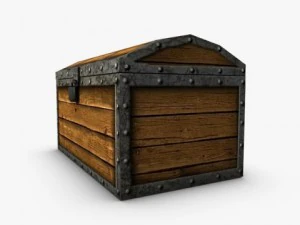 ba&uacute; de madeira low poly com tesouro Modelo 3D