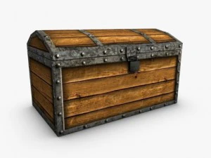 ba&uacute; de madeira low poly com tesouro Modelo 3D