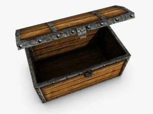 ba&uacute; de madeira low poly com tesouro Modelo 3D