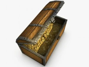 ba&uacute; de madeira low poly com tesouro Modelo 3D