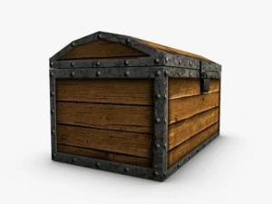 ba&uacute; de madeira low poly com tesouro Modelo 3D