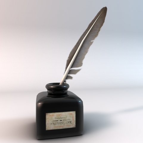 quill pen and black ink bottle 3D Модель .c4d .max .obj .3ds .fbx .stl .blend 