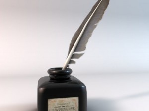 quill pen and black ink bottle 3D Model