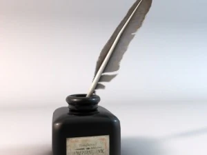 pluma y botella de tinta negra Modelo 3D
