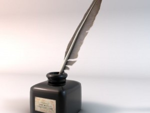 quill pen and black ink bottle 3D Модель