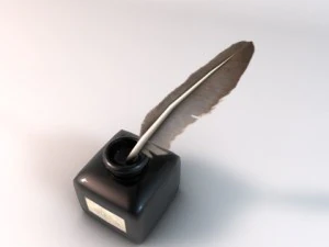 quill pen and black ink bottle 3D Model