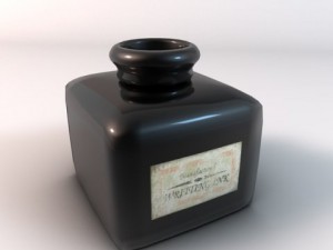 quill pen and black ink bottle 3D Модель