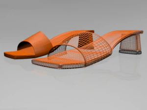 Square-toe block-heel sandals 01 3D Model