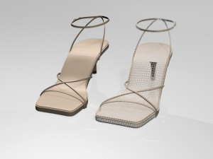 Square-toe strappy stiletto sandals 01 3D मॉडल