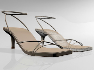 Square-toe strappy stiletto sandals 01 3D मॉडल