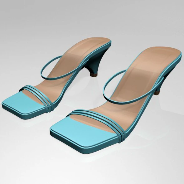 Square-toe high-heel strappy sandals 01 3D Model .c4d .max .obj .3ds .fbx .stl .blend 