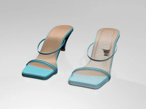 Square-toe high-heel strappy sandals 01 3D Model