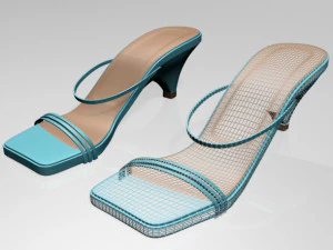 Square-toe high-heel strappy sandals 01 3D Model
