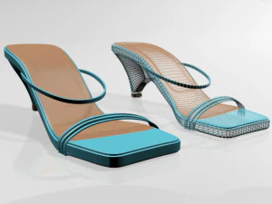 Square-toe high-heel strappy sandals 01 3D Model