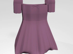 Square-neck short-sleeve mini a-line dress 01 3D Model