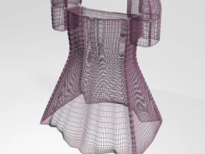 Square-neck short-sleeve mini a-line dress 01 3D Model