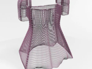 Square-neck short-sleeve mini a-line dress 01 3D Model