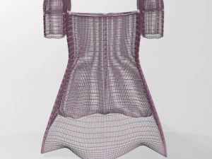 Square-neck short-sleeve mini a-line dress 01 3D Model