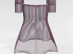 Square-neck short-sleeve mini a-line dress 01 3D Model