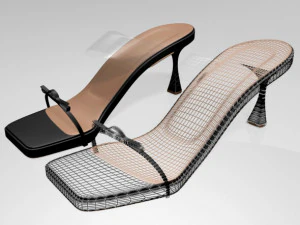 Clear strap square-toe spool-heel sandals 01 3D Model