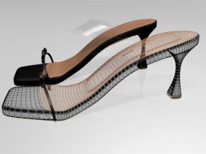 Clear strap square-toe spool-heel sandals 01 3D Model