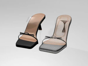 Clear strap square-toe spool-heel sandals 01 3D Model