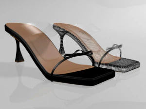 Clear strap square-toe spool-heel sandals 01 3D Model