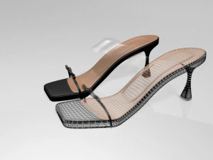 Clear strap square-toe spool-heel sandals 01 3D Model