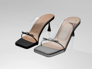 Clear strap square-toe spool-heel sandals 01 3D Model