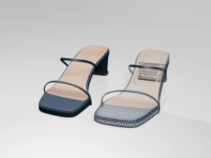 Low-heel square-toe sandals 01 3D Model