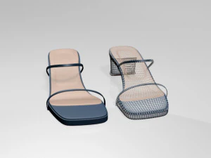Low-heel square-toe sandals 01 3D Model