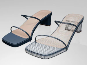 Low-heel square-toe sandals 01 3D Model