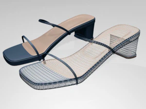 Low-heel square-toe sandals 01 3D Model