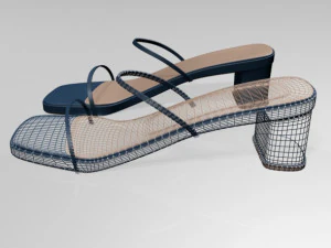 Low-heel square-toe sandals 01 3D Model