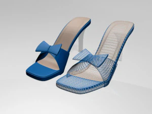 Square-toe faux-bow stiletto sandals 01 3D Model